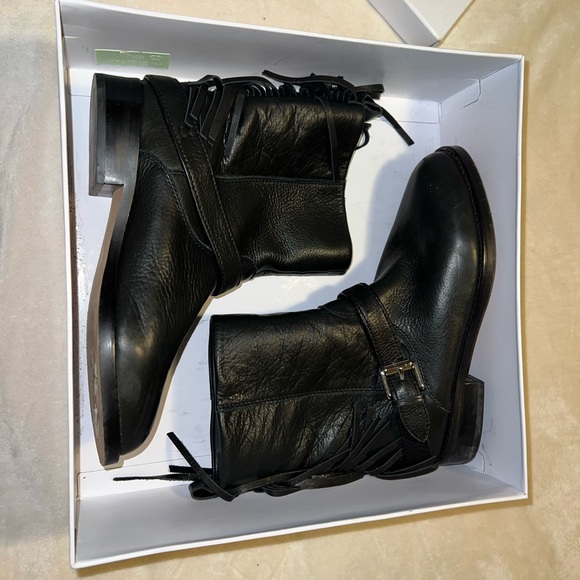 NEW black soft leather boots fringe Rebecca Minkoff Western Biker Cowgirl - Picture 4 of 7